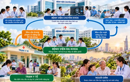 Phối hợp giữa trạm y tế, bệnh viện đa khoa và bệnh viện chuyên khoa trong chương trình kết nối bệnh viện với trạm y tế